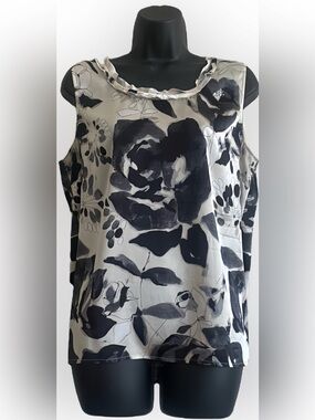 St. John Sleeveless Silk Abstract Rose Print Tank